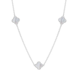 9ct White Gold White Mother of Pearl Bloom Four Leaf Clover Ball Edge Necklace