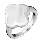 9ct White Gold WHITE MOP Bloom Four Leaf Clover Ring, R1182 