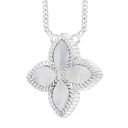 9ct White Gold White Mother of Pearl Eden Large Marquise Flower Necklace