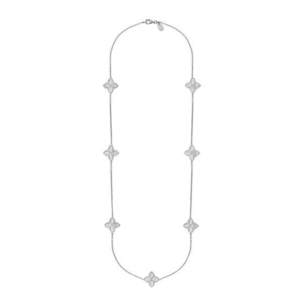 9ct White Gold White Mother of Pearl Eden Long Marquise Flower Necklace