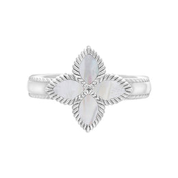 9ct White Gold White Mother of Pearl Eden Marquise Flower Ring