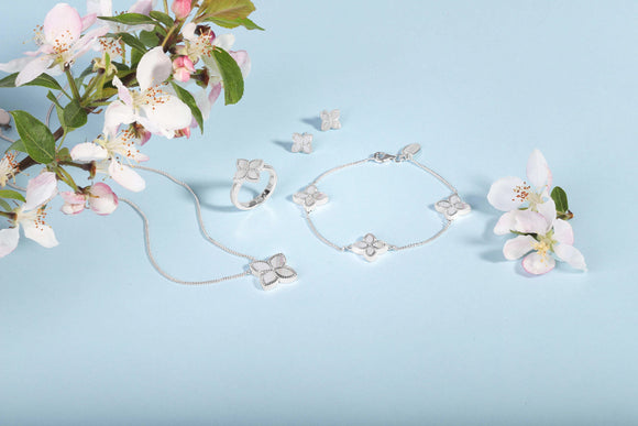 9ct White Gold White Mother of Pearl Eden Marquise Flower Stud Earrings