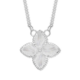 9ct White Gold WHITE MOP Bloom Small Marquise Flower Necklace