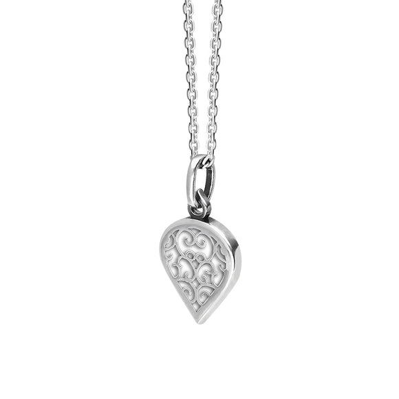 9ct White Gold Bauxite Flore Filigree Small Heart Necklace. P3629._2