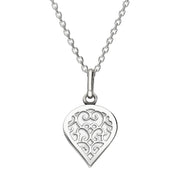 9ct White Gold Bauxite Flore Filigree Small Heart Necklace. P3629.