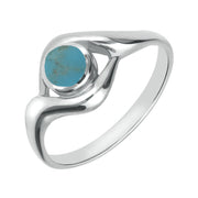 9ct White Gold Turquoise Round Twist Ring, R030.
