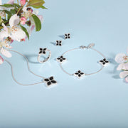 9ct White Gold Whitby Jet Bloom Flower Ball Edge Bracelet, B1272