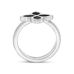 9ct White Gold Whitby Jet Eden Marquise Flower Ring