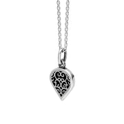 9ct White Gold Whitby Jet Flore Filigree Small Heart Necklace. P3629._2