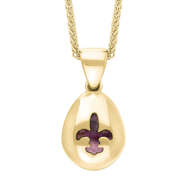 9ct Yellow Gold Blue John Fleur De Lis Pear Shape Necklace, P3645.