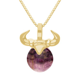 9ct Yellow Gold Blue John Zodiac Taurus 10mm Bead Pendant, P3621.