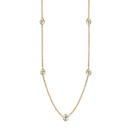 9ct Yellow Gold Turquoise Cross Link Disc Chain Necklace