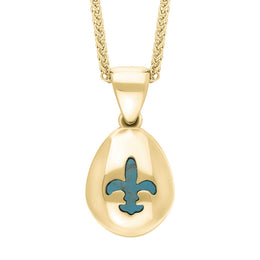 9ct Yellow Gold Turquoise Fleur De Lis Pear Shape Necklace, P3645.