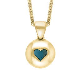 9ct Yellow Gold Turquoise Heart Disc Necklace