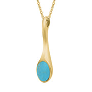 9ct Yellow Gold Turquoise Oval Long Tapered Drop Necklace