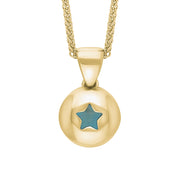 9ct Yellow Gold Turquoise Star Disc Necklace, P3644.