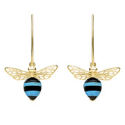 9ct Yellow Gold Turquoise Whitby Jet Bee Small Hook Earrings, E2438.