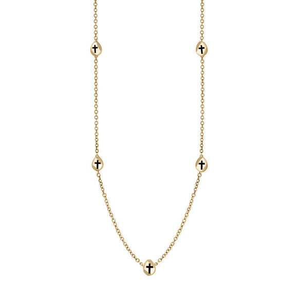 9ct Yellow Gold Whitby Jet Cross Link Disc Chain Necklace