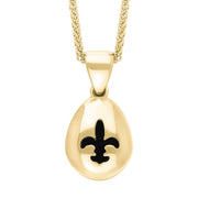 9ct Yellow Gold Whitby Jet Fleur De Lis Pear Shape Necklace, P3645.