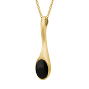 9ct Yellow Gold Whitby Jet Oval Long Drop Necklace. P1207.