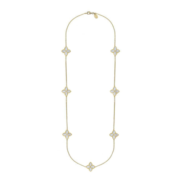 9ct Yellow Gold WHITE MOP Bloom Long Marquise Flower Necklace