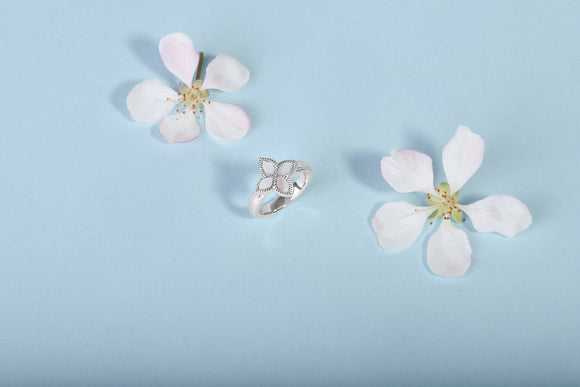 9ct Yellow Gold White Mother of Pearl Eden Marquise Flower Ring