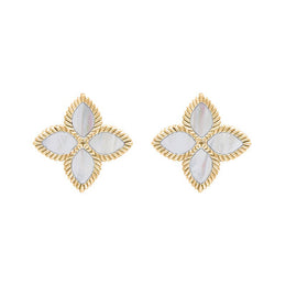 9ct Yellow Gold WHITE MOP Bloom Marquise Flower Stud Earrings
