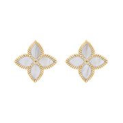 9ct Yellow Gold WHITE MOP Bloom Marquise Flower Stud Earrings