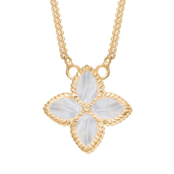 9ct Yellow Gold White Mother of Pearl Eden Small Marquise Flower Necklace