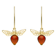 9ct Yellow Gold Amber Bee Small Hook Earrings, E2438.