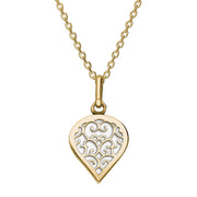 9ct Yellow Gold Bauxite Flore Filigree Small Heart Necklace. P3629.
