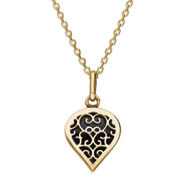 18ct Yellow Gold Blue Goldstone Flore Filigree Small Heart Necklace. P3629.