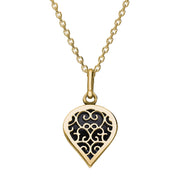 9ct Yellow Gold Blue Goldstone Flore Filigree Small Heart Necklace. P3629.