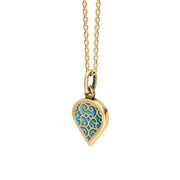 9ct Yellow Gold Turquoise Flore Filigree Small Heart Necklace. P3629._2