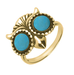 9ct Yellow Gold Turquoise Owl Eyes Ring, R855.