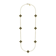 9ct Yellow Gold Whitby Jet Bloom Long Flower Ball Edge Necklace, N1157