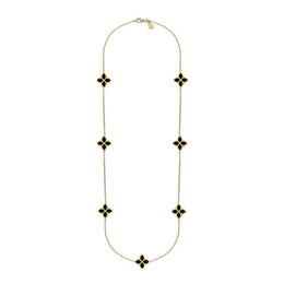 9ct Yellow Gold Whitby Jet Bloom Long Flower Ball Edge Necklace, N1157