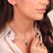 9ct Yellow Gold Whitby Jet Eden Marquise Flower Stud Earrings