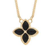 9ct Yellow Gold Whitby Jet Bloom Small Flower Ball Edge Necklace, N1155