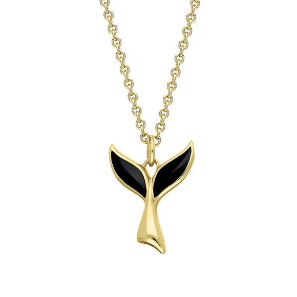 9ct Yellow Gold Whitby Jet Whale Tail Necklace, P2984