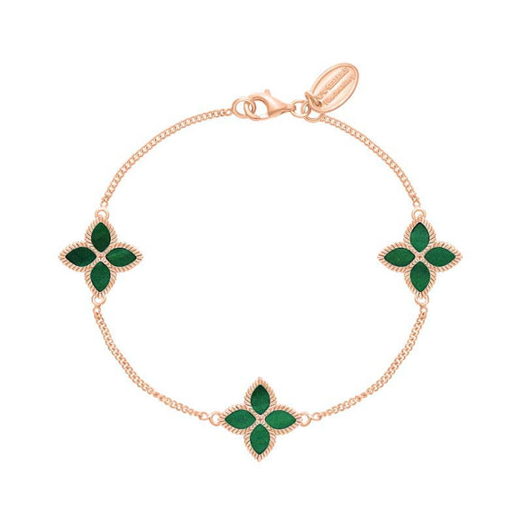 9ct Rose Gold Malachite Bloom Flower Ball Edge Bracelet, B1272