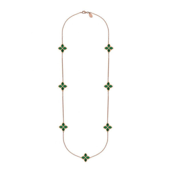9ct Rose Gold Malachite Bloom Long Flower Ball Edge Necklace, N1157