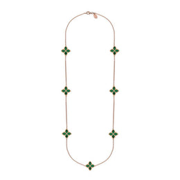 9ct Rose Gold Malachite Bloom Long Flower Ball Edge Necklace, N1157