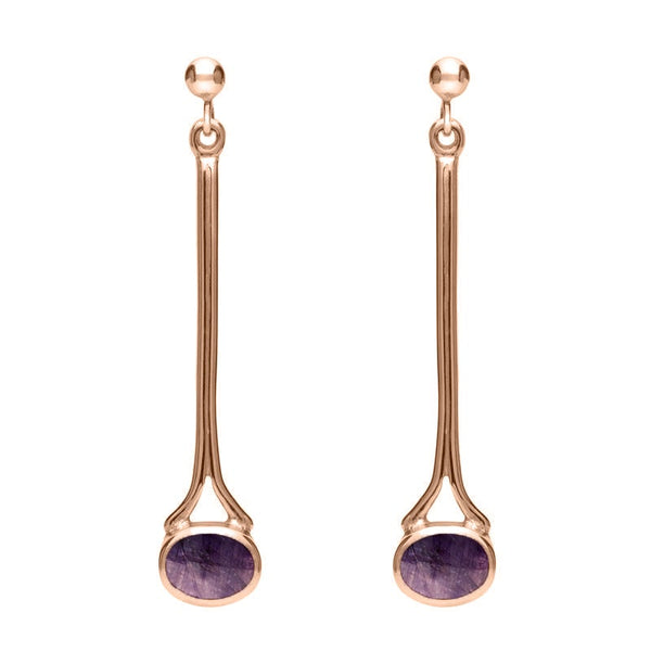 18ct Rose Gold Blue John Long Drop Earrings. E094.