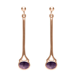 18ct Rose Gold Blue John Long Drop Earrings. E094.