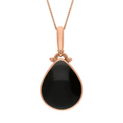 9ct Rose Gold Blue John Whitby Jet Double Sided Pear Fob Necklace, P056.