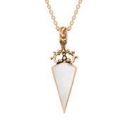 9ct Rose Gold Blue John White Mother Of Pearl Double Sided Scroll Top Dagger Fob Necklace, P423_2.