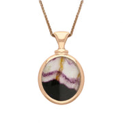 9ct Rose Gold Blue John White Mother Of Pearl Small Double Sided Oval Fob Necklace, P219_2.