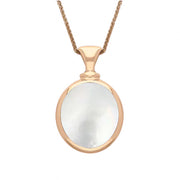 9ct Rose Gold Blue John White Mother Of Pearl Small Double Sided Oval Fob Necklace, P219.