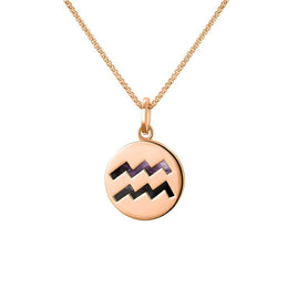 9ct Rose Gold Blue John Zodiac Aquarius Round Necklace, P3598.
